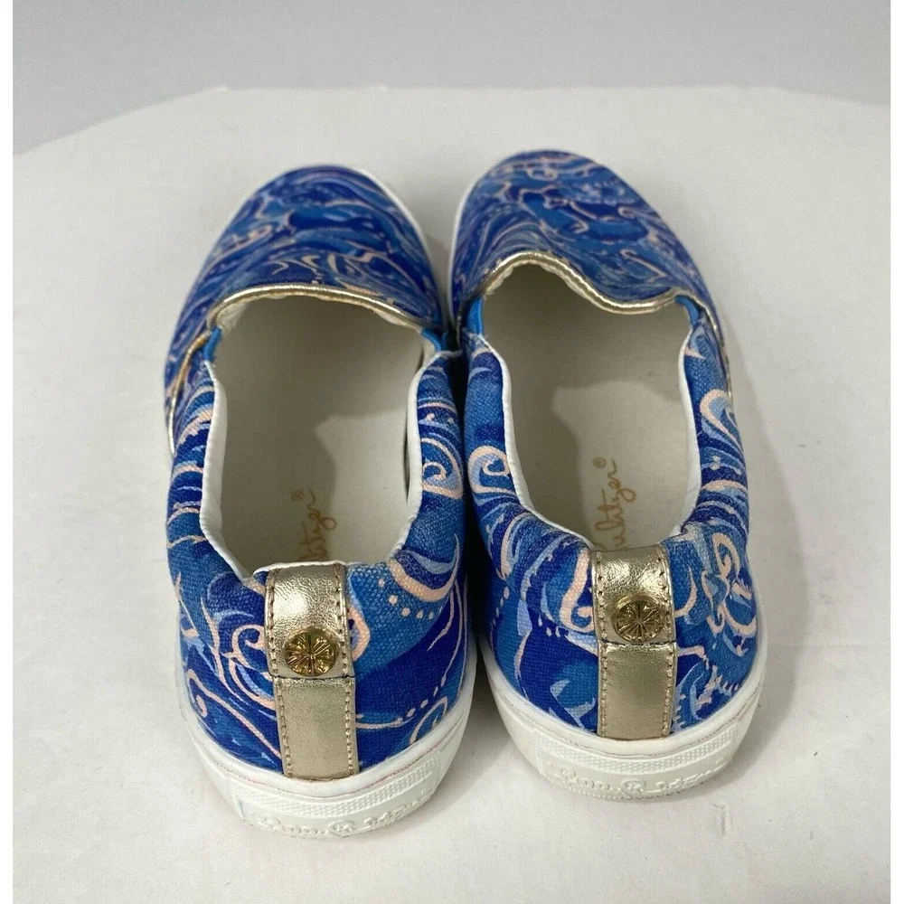 Lilly Pulitzer Women Size 6 Julie Blue‎ Paisley Print Slip On Canvas Shoes